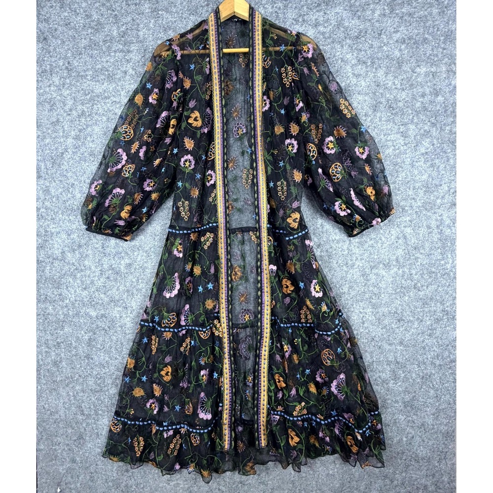 Anthropologie By Bl-nk London Tulle Duster Kimono Womens Festival Sheer Floral